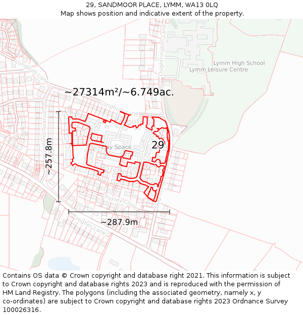 29, SANDMOOR PLACE, LYMM, WA13 0LQ: Plot and title map