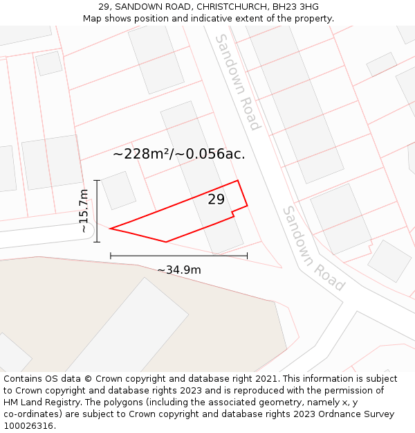 29, SANDOWN ROAD, CHRISTCHURCH, BH23 3HG: Plot and title map