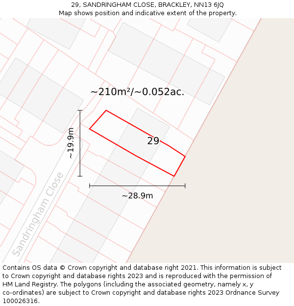 29, SANDRINGHAM CLOSE, BRACKLEY, NN13 6JQ: Plot and title map