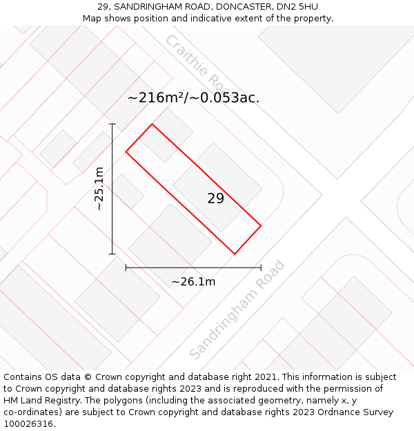 29, SANDRINGHAM ROAD, DONCASTER, DN2 5HU: Plot and title map