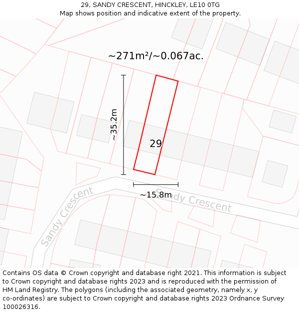 29, SANDY CRESCENT, HINCKLEY, LE10 0TG: Plot and title map