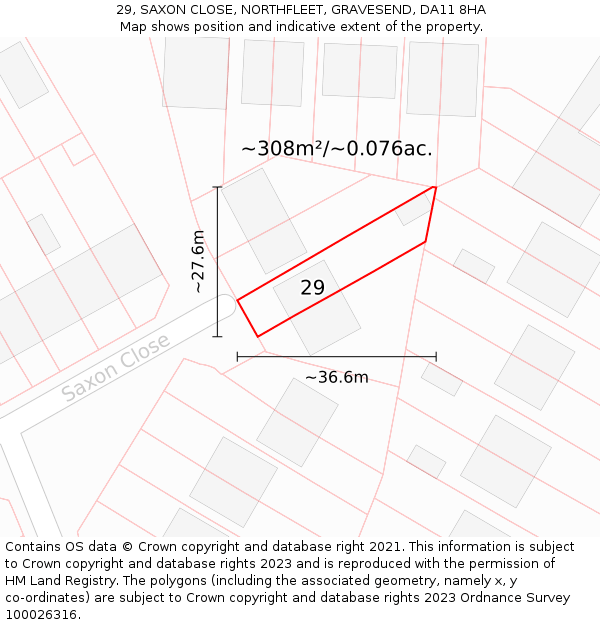 29, SAXON CLOSE, NORTHFLEET, GRAVESEND, DA11 8HA: Plot and title map