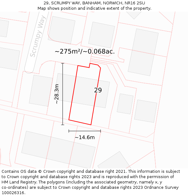 29, SCRUMPY WAY, BANHAM, NORWICH, NR16 2SU: Plot and title map