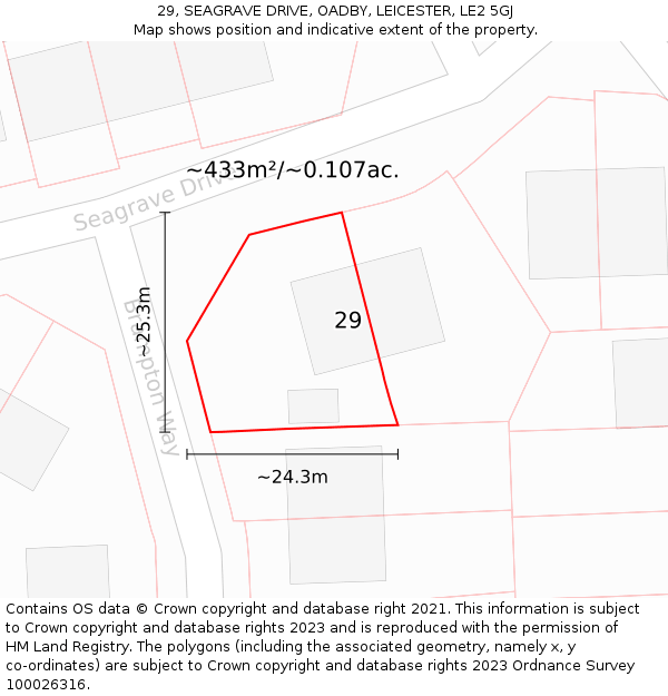 29, SEAGRAVE DRIVE, OADBY, LEICESTER, LE2 5GJ: Plot and title map