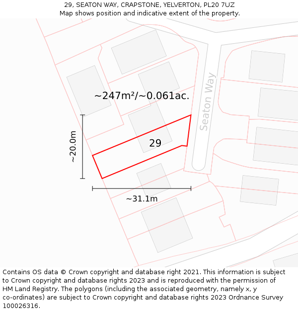 29, SEATON WAY, CRAPSTONE, YELVERTON, PL20 7UZ: Plot and title map