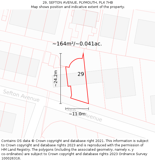 29, SEFTON AVENUE, PLYMOUTH, PL4 7HB: Plot and title map