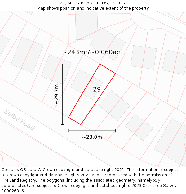 29, SELBY ROAD, LEEDS, LS9 0EA: Plot and title map