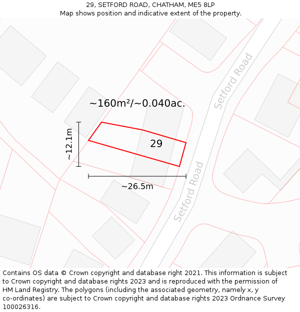 29, SETFORD ROAD, CHATHAM, ME5 8LP: Plot and title map