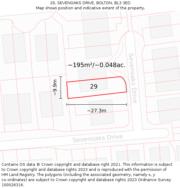 29, SEVENOAKS DRIVE, BOLTON, BL3 3ED: Plot and title map