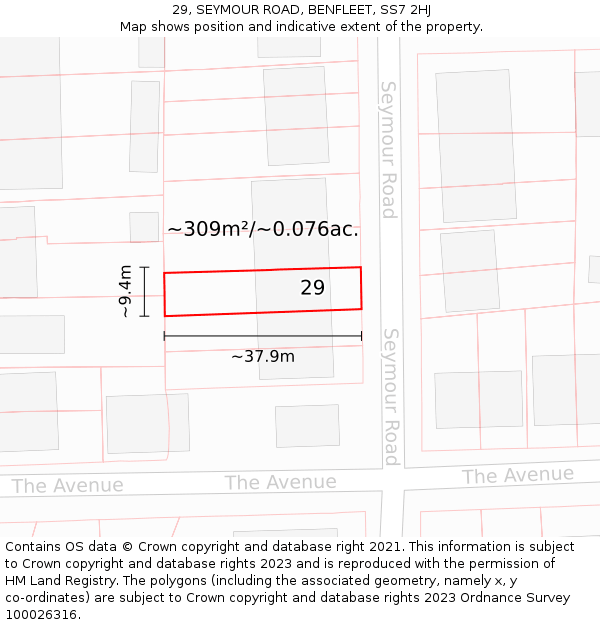 29, SEYMOUR ROAD, BENFLEET, SS7 2HJ: Plot and title map