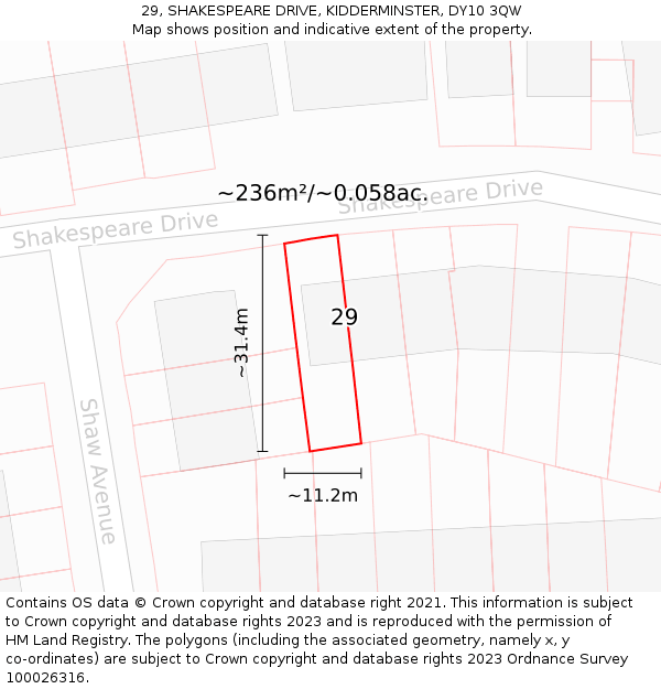 29, SHAKESPEARE DRIVE, KIDDERMINSTER, DY10 3QW: Plot and title map