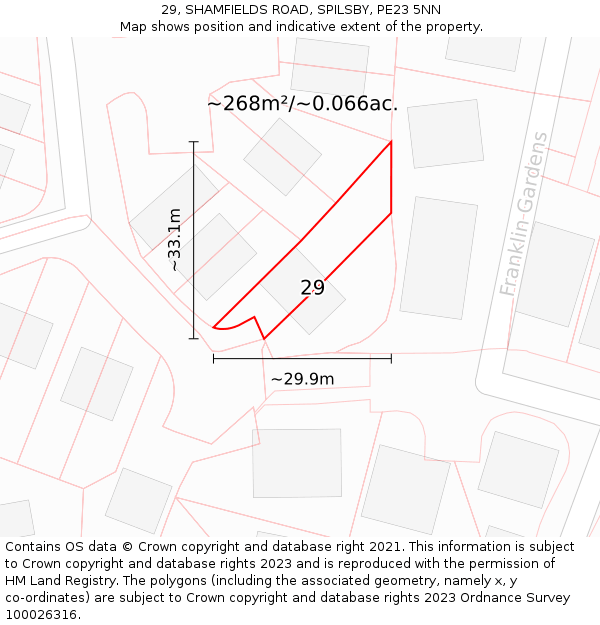 29, SHAMFIELDS ROAD, SPILSBY, PE23 5NN: Plot and title map