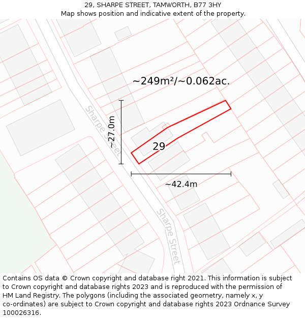 29, SHARPE STREET, TAMWORTH, B77 3HY: Plot and title map