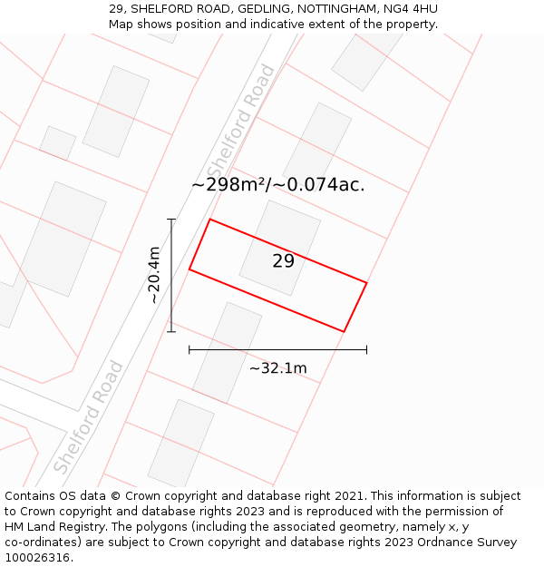 29, SHELFORD ROAD, GEDLING, NOTTINGHAM, NG4 4HU: Plot and title map