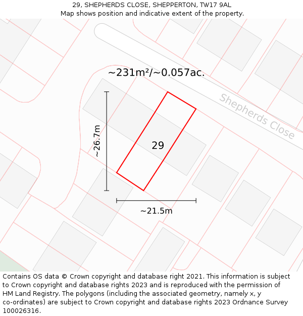 29, SHEPHERDS CLOSE, SHEPPERTON, TW17 9AL: Plot and title map