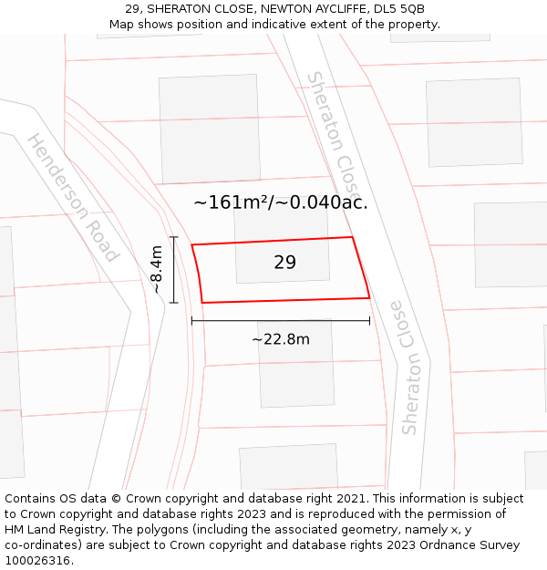 29, SHERATON CLOSE, NEWTON AYCLIFFE, DL5 5QB: Plot and title map