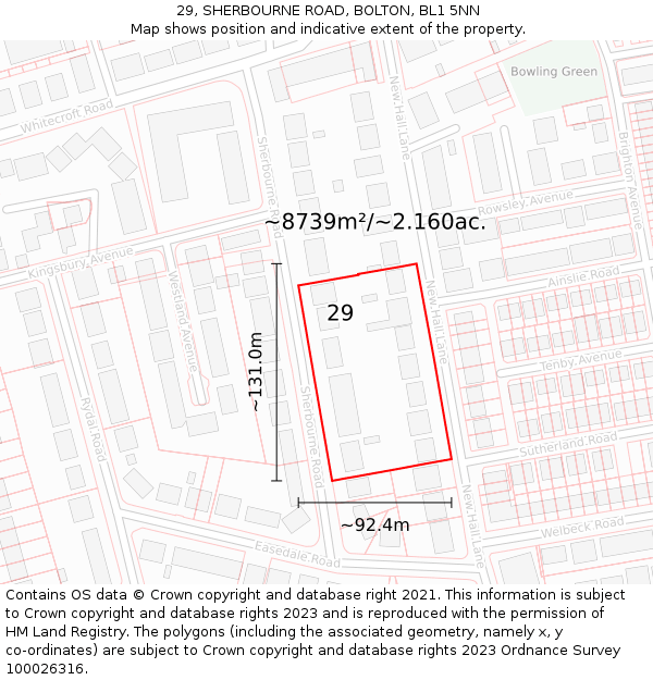 29, SHERBOURNE ROAD, BOLTON, BL1 5NN: Plot and title map