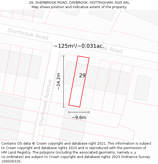 29, SHERBROOK ROAD, DAYBROOK, NOTTINGHAM, NG5 6AL: Plot and title map