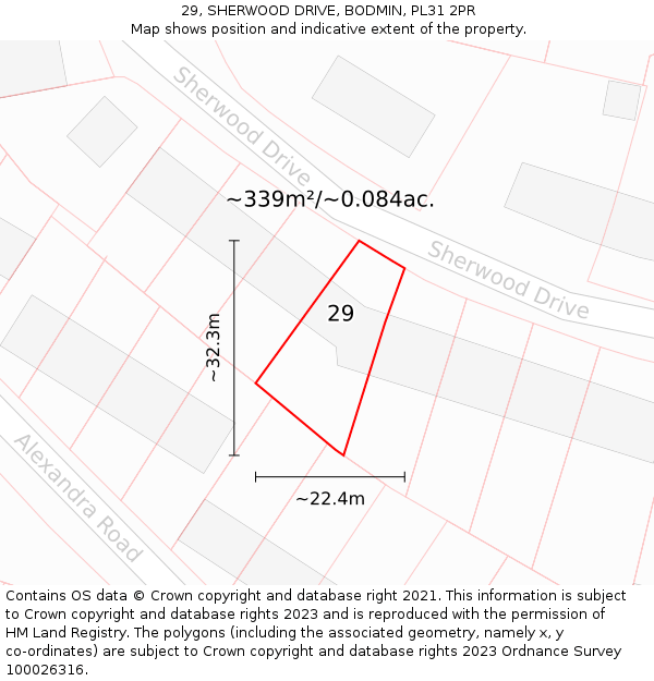 29, SHERWOOD DRIVE, BODMIN, PL31 2PR: Plot and title map