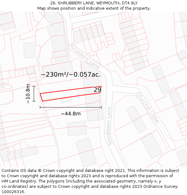 29, SHRUBBERY LANE, WEYMOUTH, DT4 9LY: Plot and title map