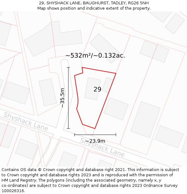 29, SHYSHACK LANE, BAUGHURST, TADLEY, RG26 5NH: Plot and title map