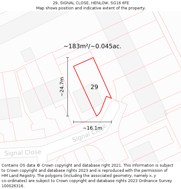 29, SIGNAL CLOSE, HENLOW, SG16 6FE: Plot and title map