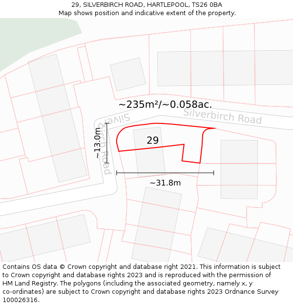 29, SILVERBIRCH ROAD, HARTLEPOOL, TS26 0BA: Plot and title map