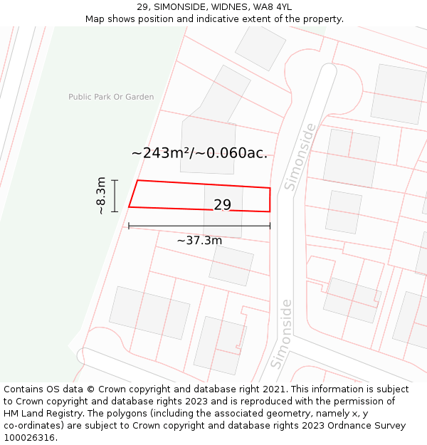 29, SIMONSIDE, WIDNES, WA8 4YL: Plot and title map