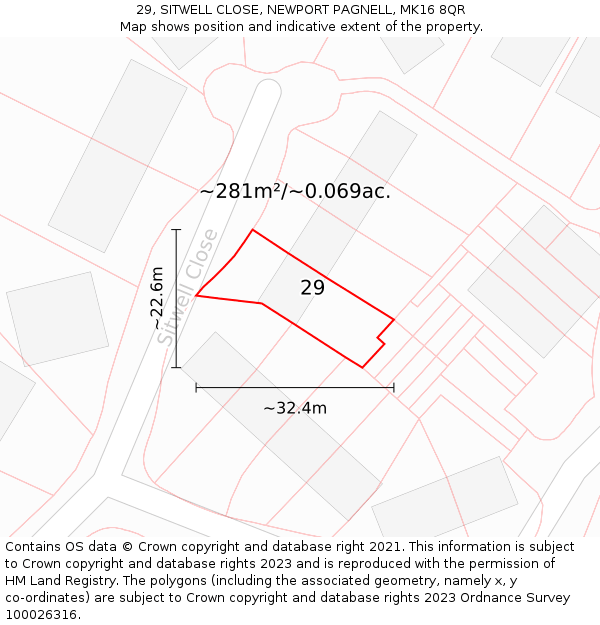 29, SITWELL CLOSE, NEWPORT PAGNELL, MK16 8QR: Plot and title map