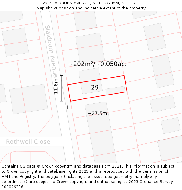 29, SLAIDBURN AVENUE, NOTTINGHAM, NG11 7FT: Plot and title map