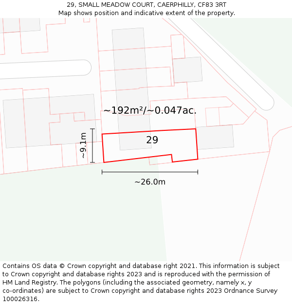 29, SMALL MEADOW COURT, CAERPHILLY, CF83 3RT: Plot and title map