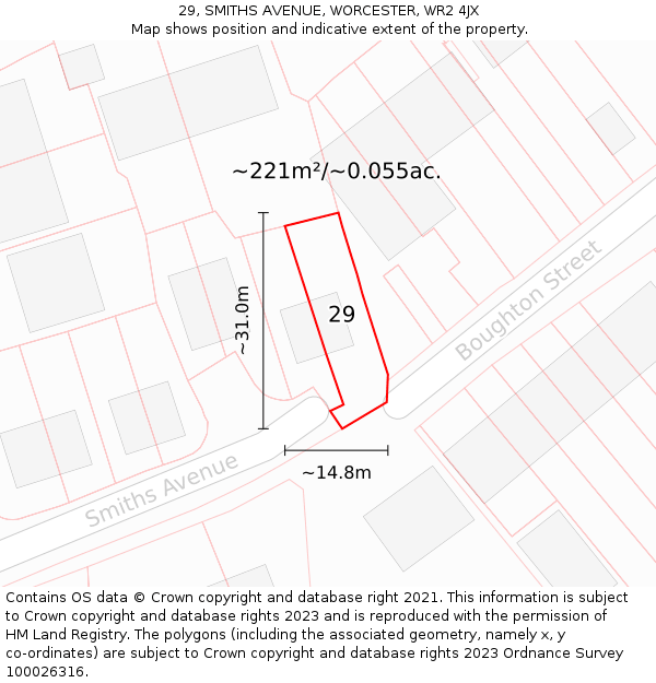 29, SMITHS AVENUE, WORCESTER, WR2 4JX: Plot and title map
