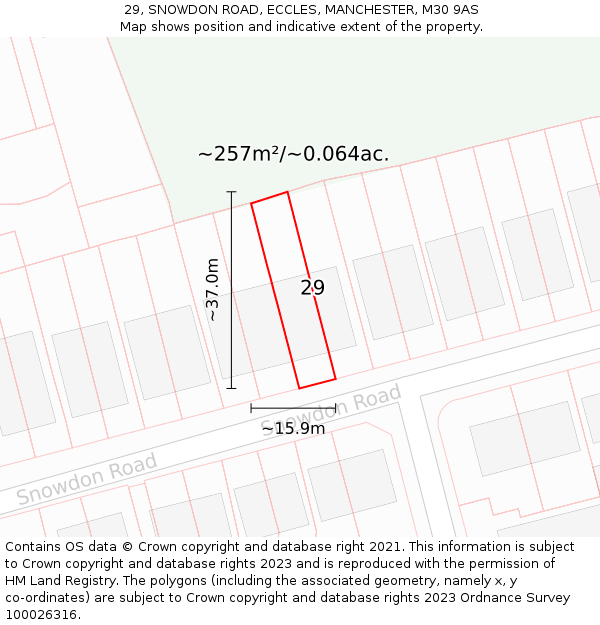 29, SNOWDON ROAD, ECCLES, MANCHESTER, M30 9AS: Plot and title map