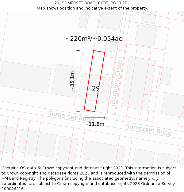 29, SOMERSET ROAD, RYDE, PO33 1BU: Plot and title map