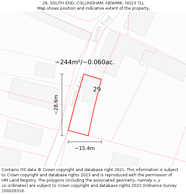 29, SOUTH END, COLLINGHAM, NEWARK, NG23 7LL: Plot and title map