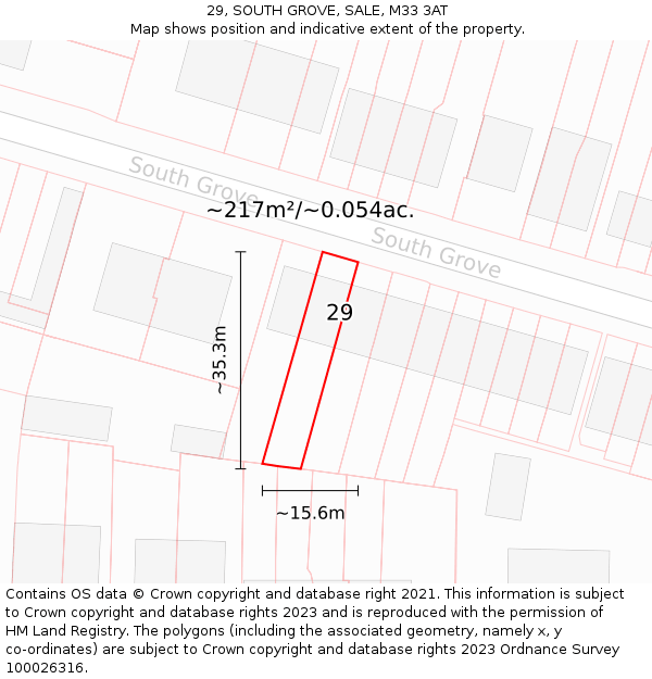 29, SOUTH GROVE, SALE, M33 3AT: Plot and title map