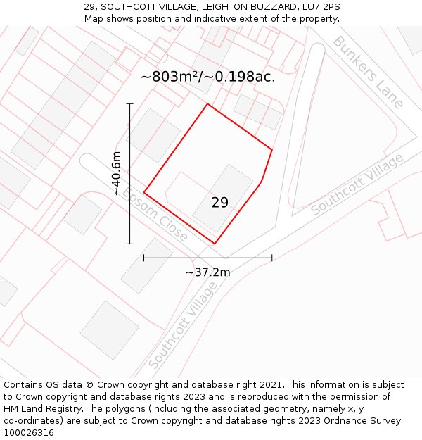 29, SOUTHCOTT VILLAGE, LEIGHTON BUZZARD, LU7 2PS: Plot and title map