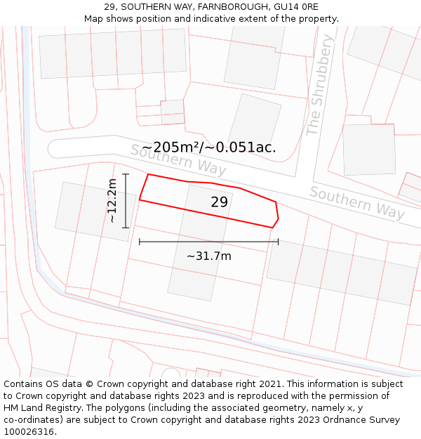 29, SOUTHERN WAY, FARNBOROUGH, GU14 0RE: Plot and title map