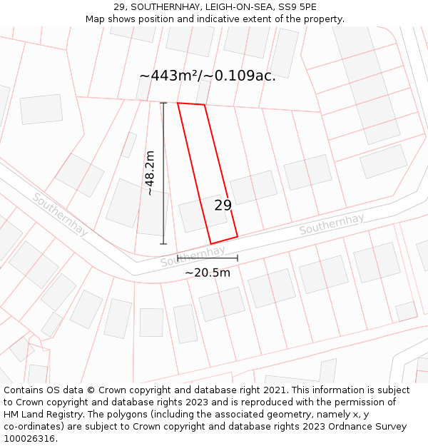 29, SOUTHERNHAY, LEIGH-ON-SEA, SS9 5PE: Plot and title map