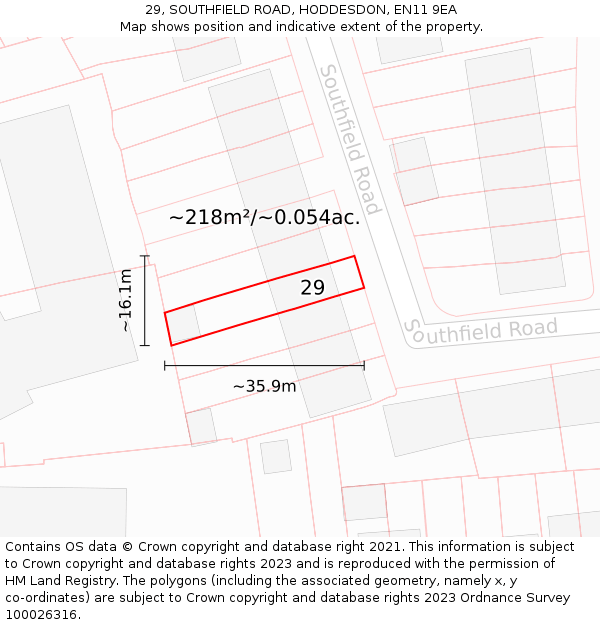 29, SOUTHFIELD ROAD, HODDESDON, EN11 9EA: Plot and title map