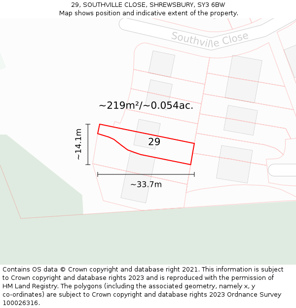 29, SOUTHVILLE CLOSE, SHREWSBURY, SY3 6BW: Plot and title map