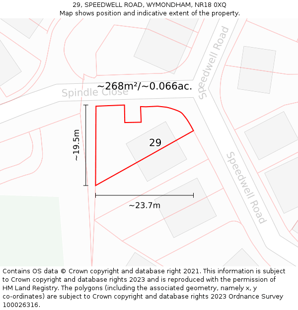 29, SPEEDWELL ROAD, WYMONDHAM, NR18 0XQ: Plot and title map