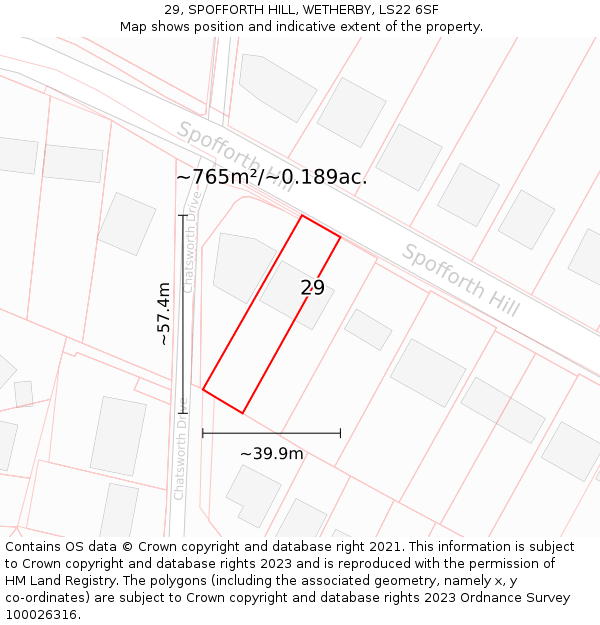 29, SPOFFORTH HILL, WETHERBY, LS22 6SF: Plot and title map