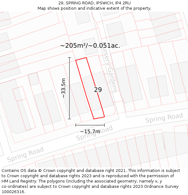 29, SPRING ROAD, IPSWICH, IP4 2RU: Plot and title map