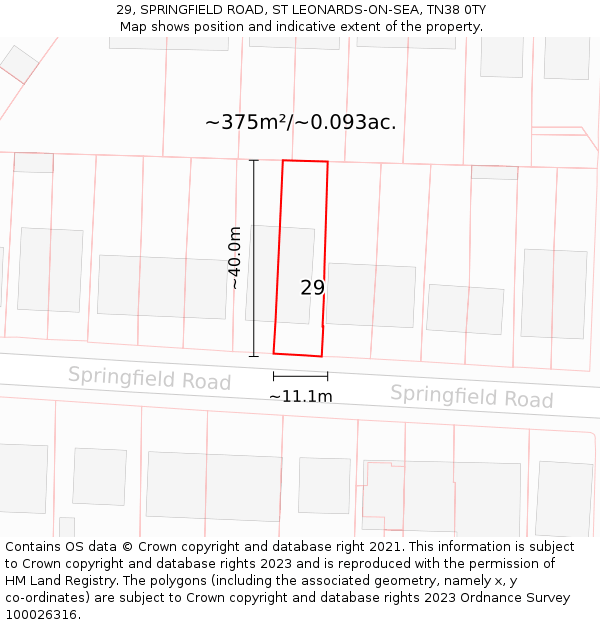29, SPRINGFIELD ROAD, ST LEONARDS-ON-SEA, TN38 0TY: Plot and title map