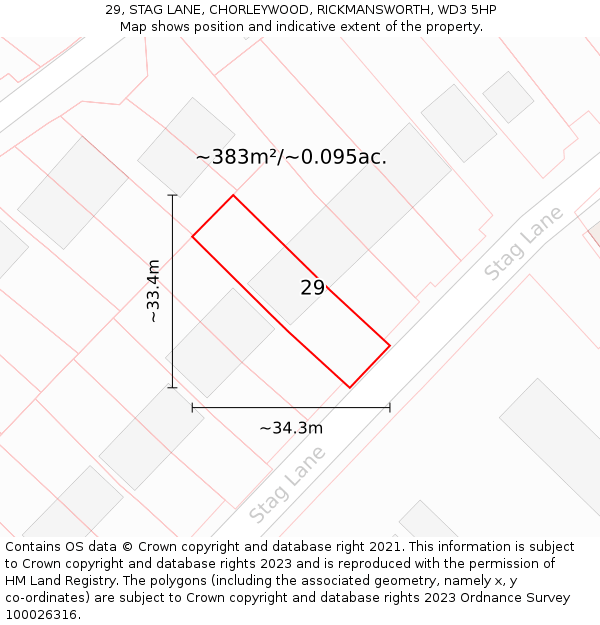 29, STAG LANE, CHORLEYWOOD, RICKMANSWORTH, WD3 5HP: Plot and title map