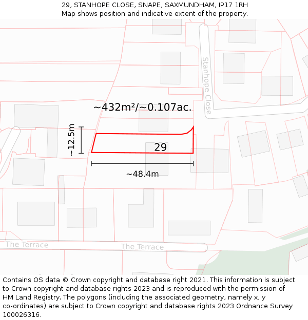 29, STANHOPE CLOSE, SNAPE, SAXMUNDHAM, IP17 1RH: Plot and title map