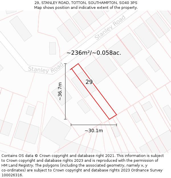 29, STANLEY ROAD, TOTTON, SOUTHAMPTON, SO40 3PS: Plot and title map