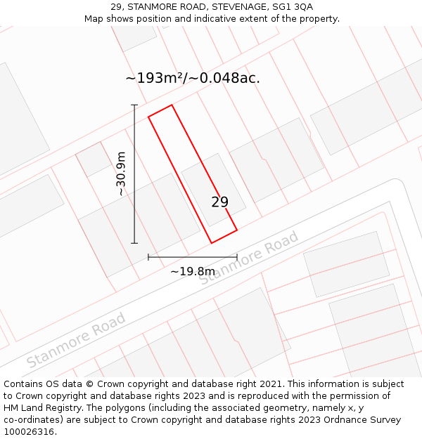 29, STANMORE ROAD, STEVENAGE, SG1 3QA: Plot and title map