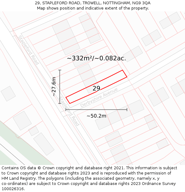 29, STAPLEFORD ROAD, TROWELL, NOTTINGHAM, NG9 3QA: Plot and title map